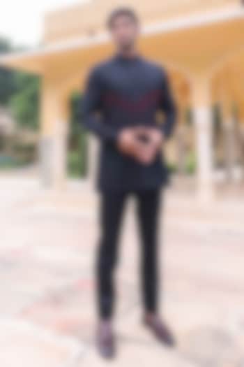 Black Silk Kurta Set by Abkasa at Pernia's Pop Up Shop