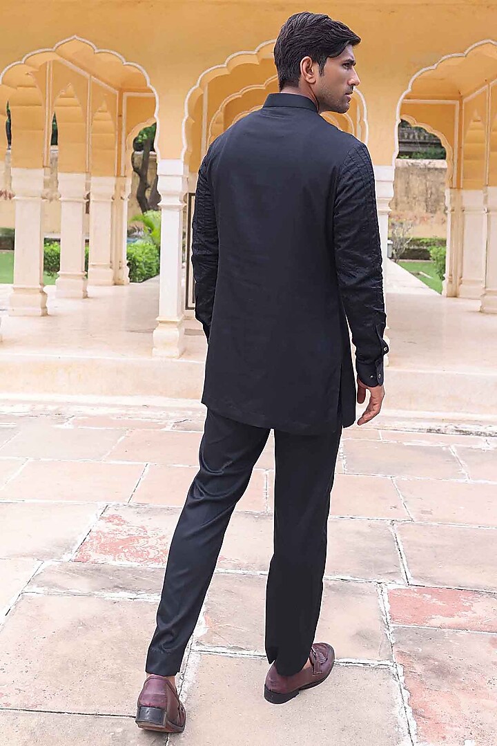 Black Silk Kurta Set by Abkasa at Pernia's Pop Up Shop