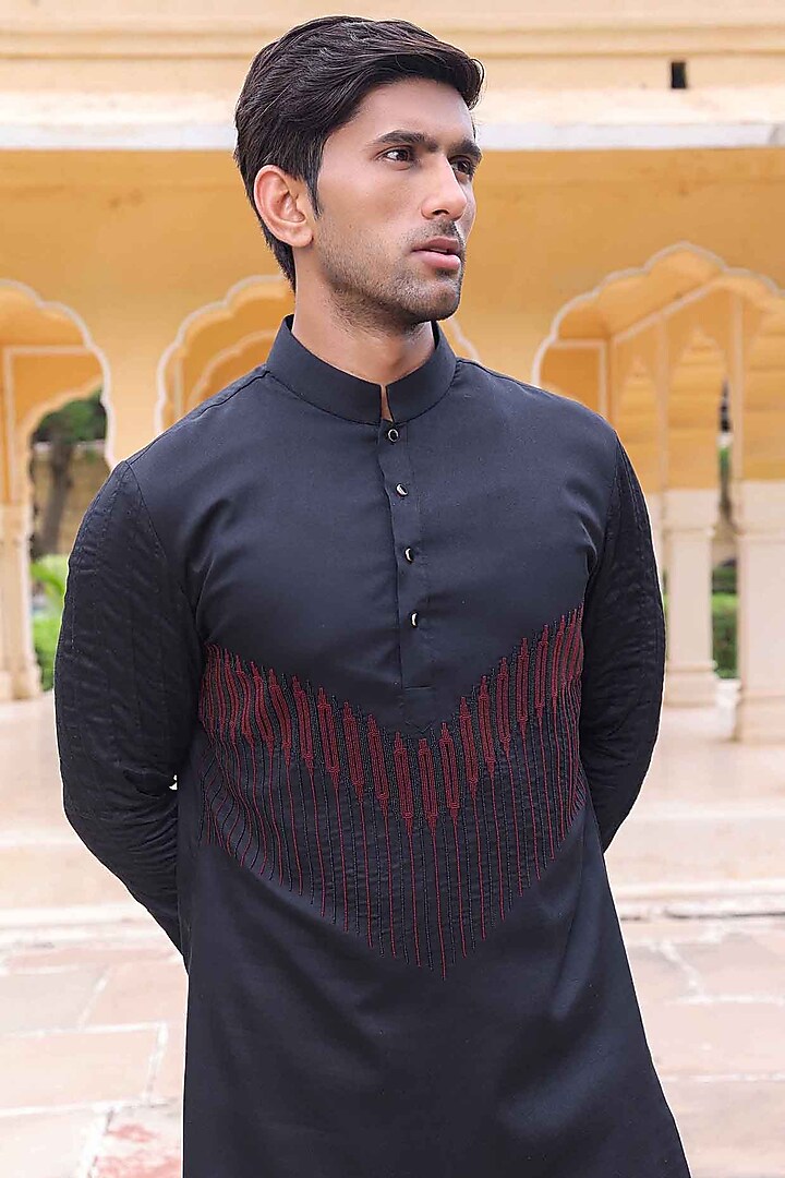 Black Silk Kurta Set by Abkasa at Pernia's Pop Up Shop