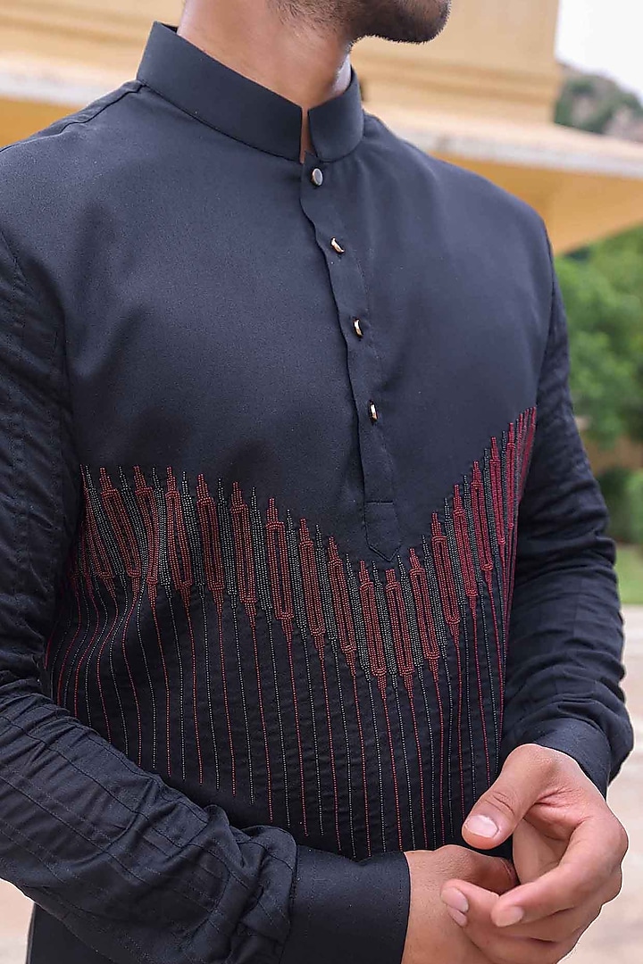Black Silk Kurta Set by Abkasa at Pernia's Pop Up Shop