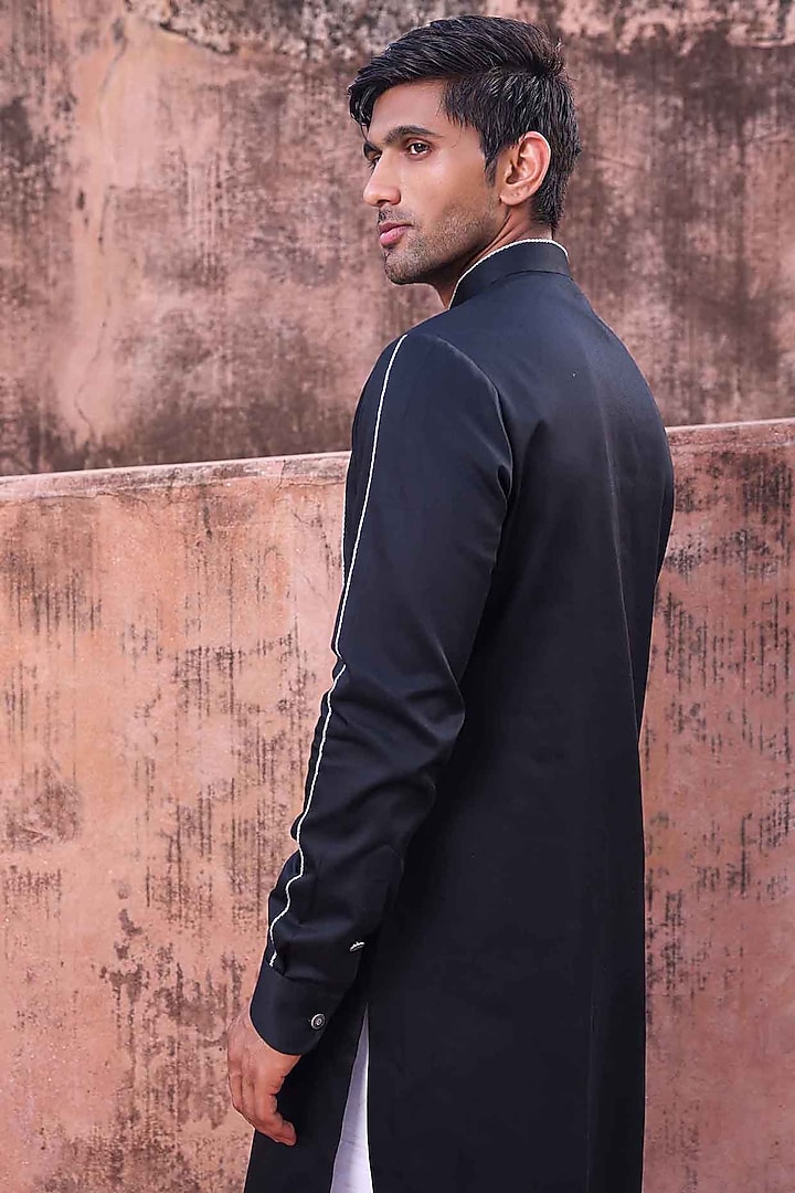 Black Silk Kurta Set by Abkasa at Pernia's Pop Up Shop