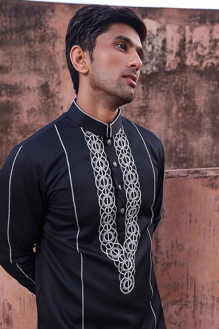 Black Silk Kurta Set by Abkasa at Pernia's Pop Up Shop
