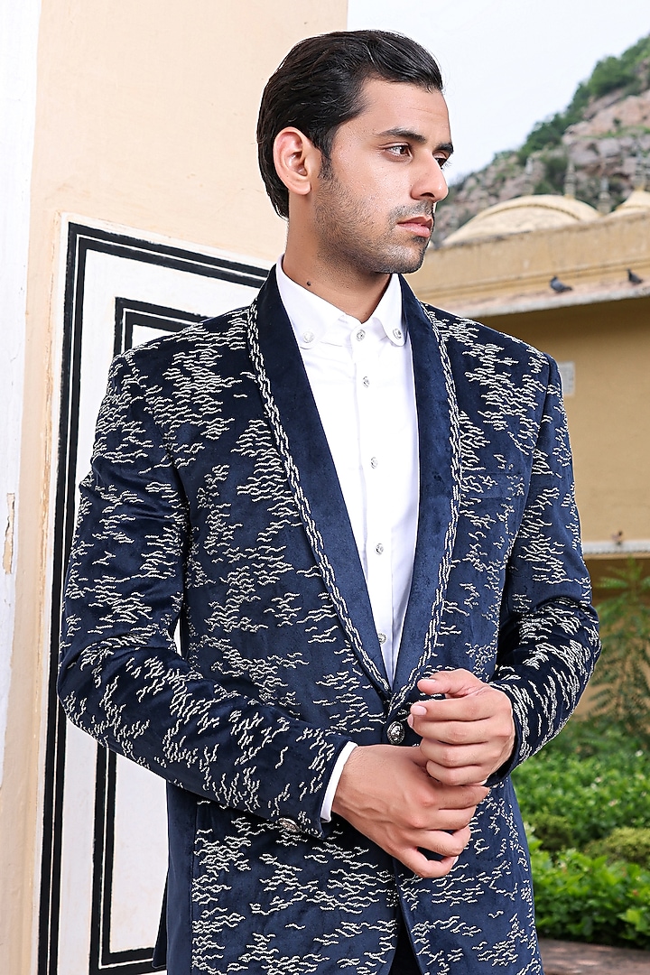 Blue Velvet Blazer Set by Abkasa at Pernia's Pop Up Shop