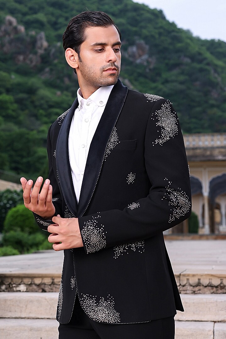Black Japanese Fabric Blazer Set by Abkasa at Pernia's Pop Up Shop