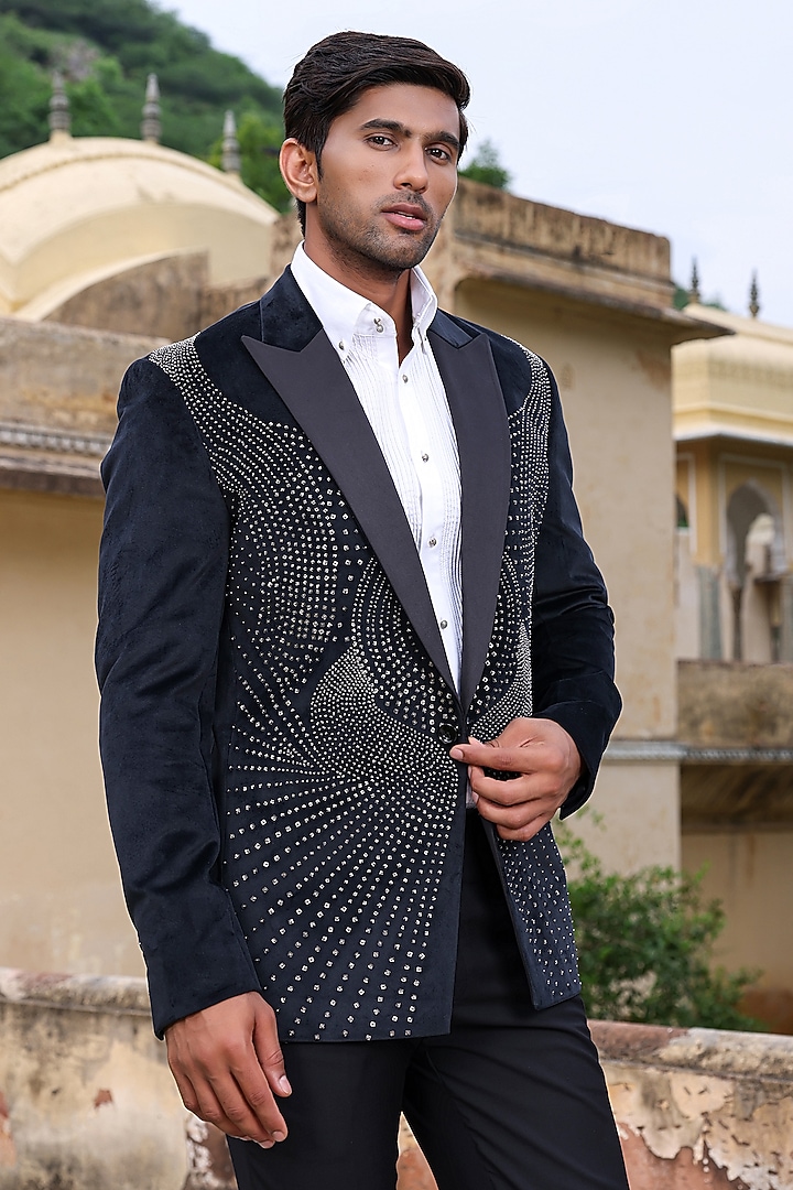 Black Velvet & Terry Rayon Blazer Set by Abkasa at Pernia's Pop Up Shop