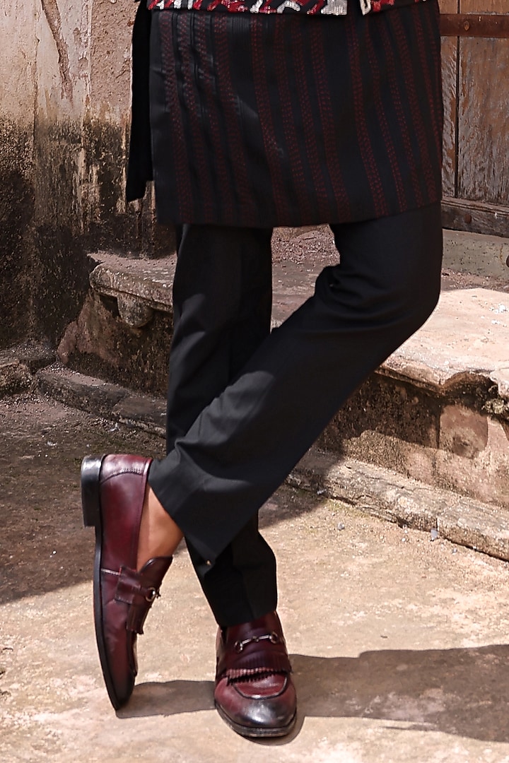 Black Pure Silk & Katan Silk Nehru Jacket Set by Abkasa at Pernia's Pop Up Shop
