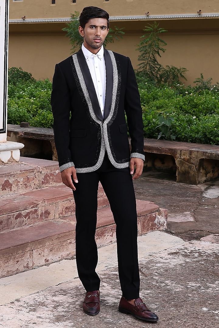 Black Japanese Fabric Blazer Set by Abkasa at Pernia's Pop Up Shop