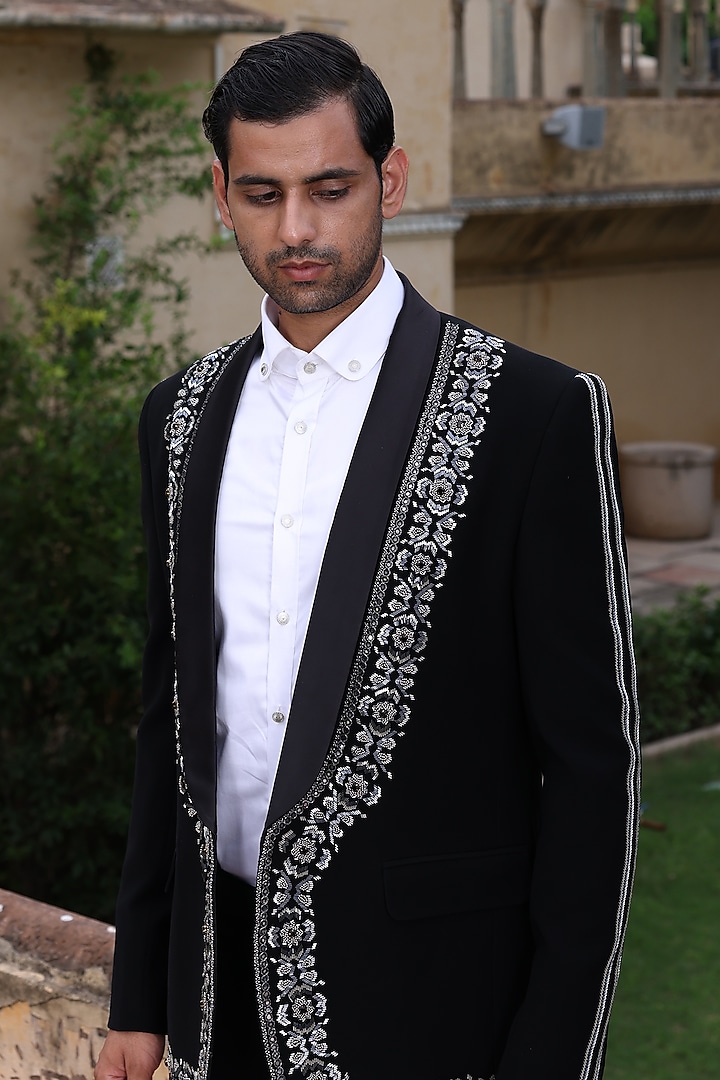Black Japanese Fabric Blazer Set by Abkasa at Pernia's Pop Up Shop