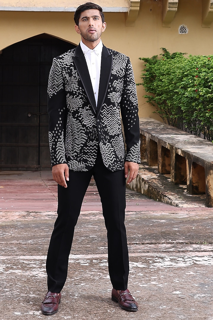 Black Japanese Fabric Blazer Set by Abkasa at Pernia's Pop Up Shop