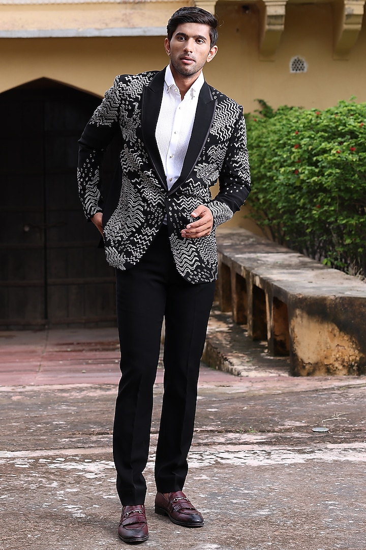 Black Japanese Fabric Blazer Set by Abkasa at Pernia's Pop Up Shop