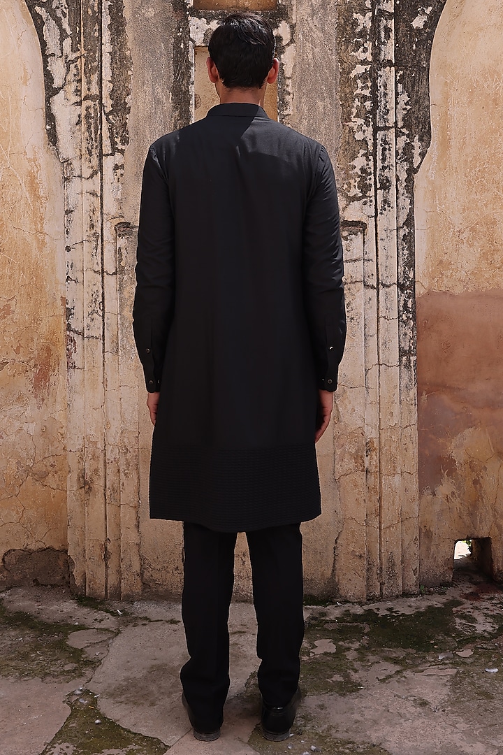 Black Katan Silk Kurta Set by Abkasa at Pernia's Pop Up Shop