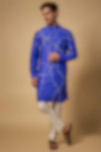 Blue Raw Silk Kurta Set by Abkasa at Pernia's Pop Up Shop