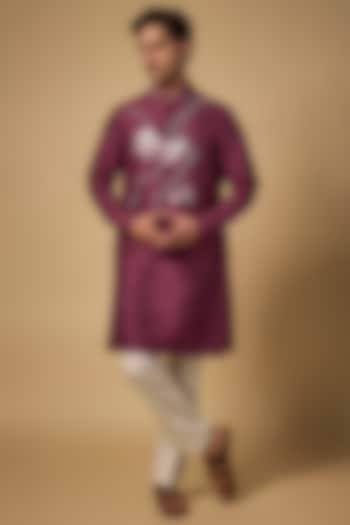 Wine Raw Silk Kurta Set by Abkasa at Pernia's Pop Up Shop