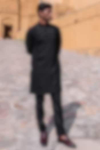 Black Silk Kurta Set by Abkasa at Pernia's Pop Up Shop
