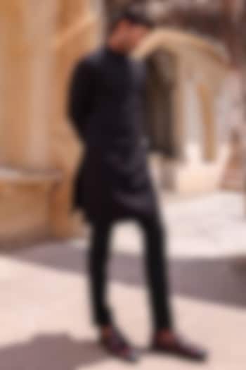 Black Silk Kurta Set by Abkasa at Pernia's Pop Up Shop