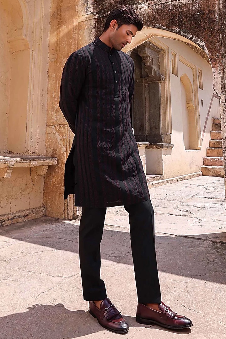Black Silk Kurta Set by Abkasa at Pernia's Pop Up Shop