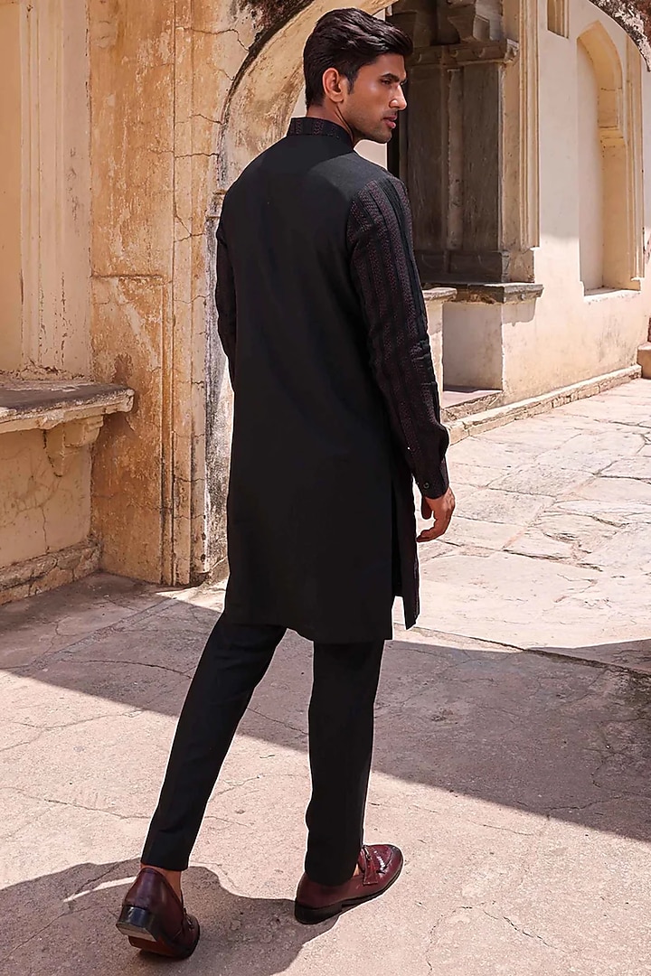 Black Silk Kurta Set by Abkasa at Pernia's Pop Up Shop