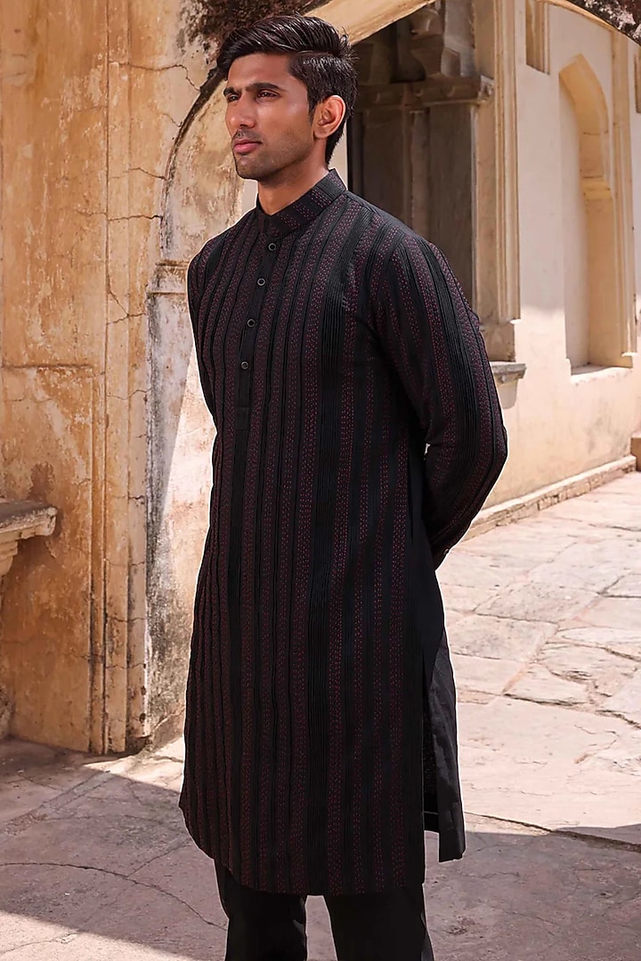 Black Silk Kurta Set by Abkasa at Pernia's Pop Up Shop