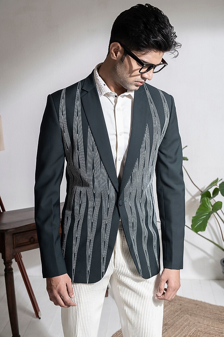 Olive Green Terry Rayon Jacket Set by Abkasa at Pernia's Pop Up Shop
