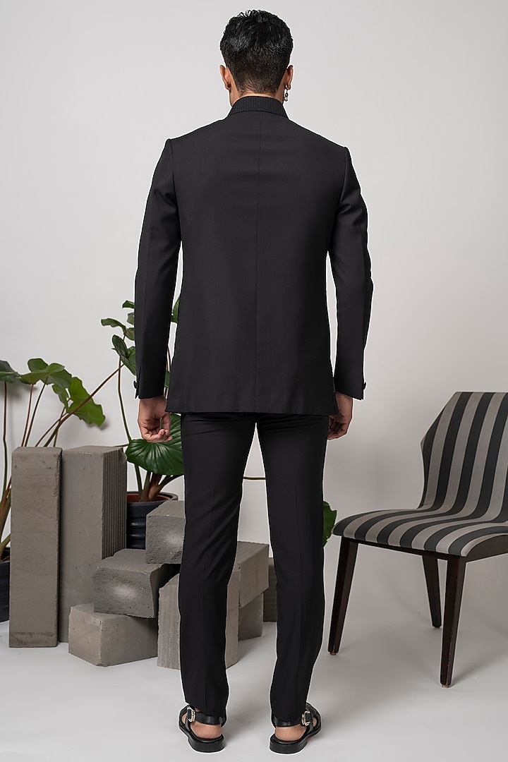 Black Terry Rayon Wedding Bandhgala Set by Abkasa at Pernia's Pop Up Shop