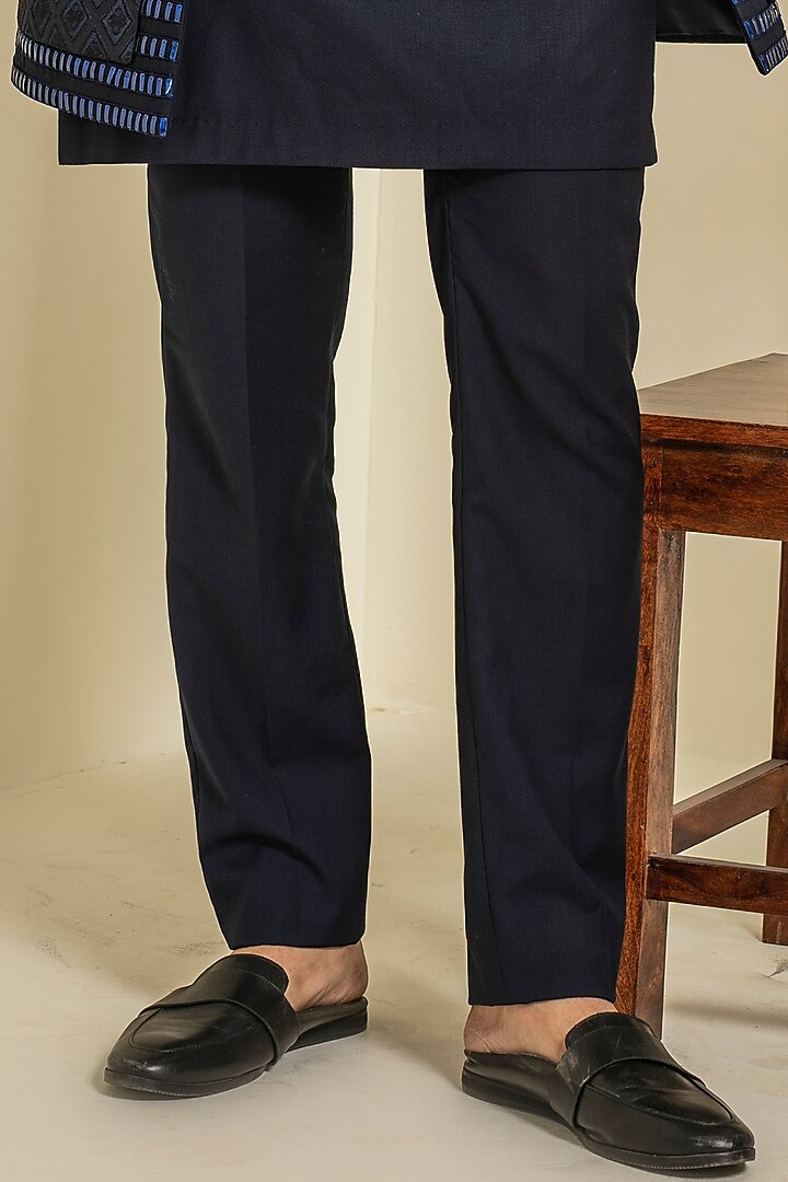 Navy Blue Embroidered Kurta Set With Jacket by Abkasa at Pernia's Pop Up Shop
