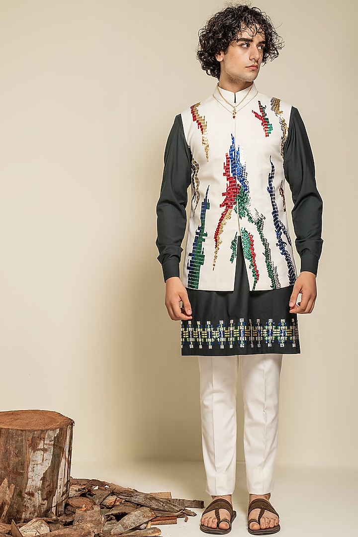 Ivory Embroidered Bundi Jacket by Abkasa