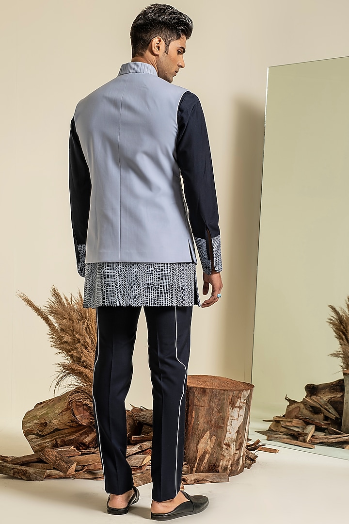 Light Blue Terry Rayon Hand Pleated Pintuck Bundi Jacket by Abkasa at Pernia's Pop Up Shop