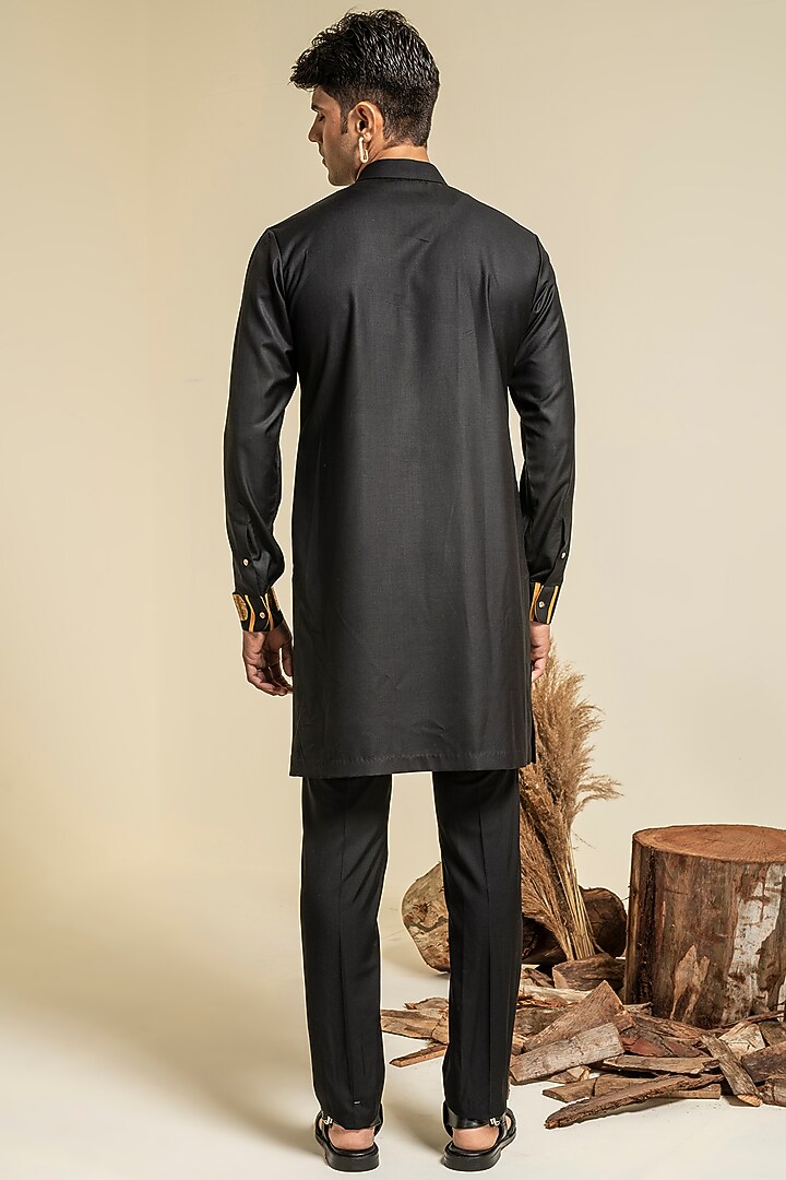 Black Embroidered Kurta Set by Abkasa at Pernia's Pop Up Shop