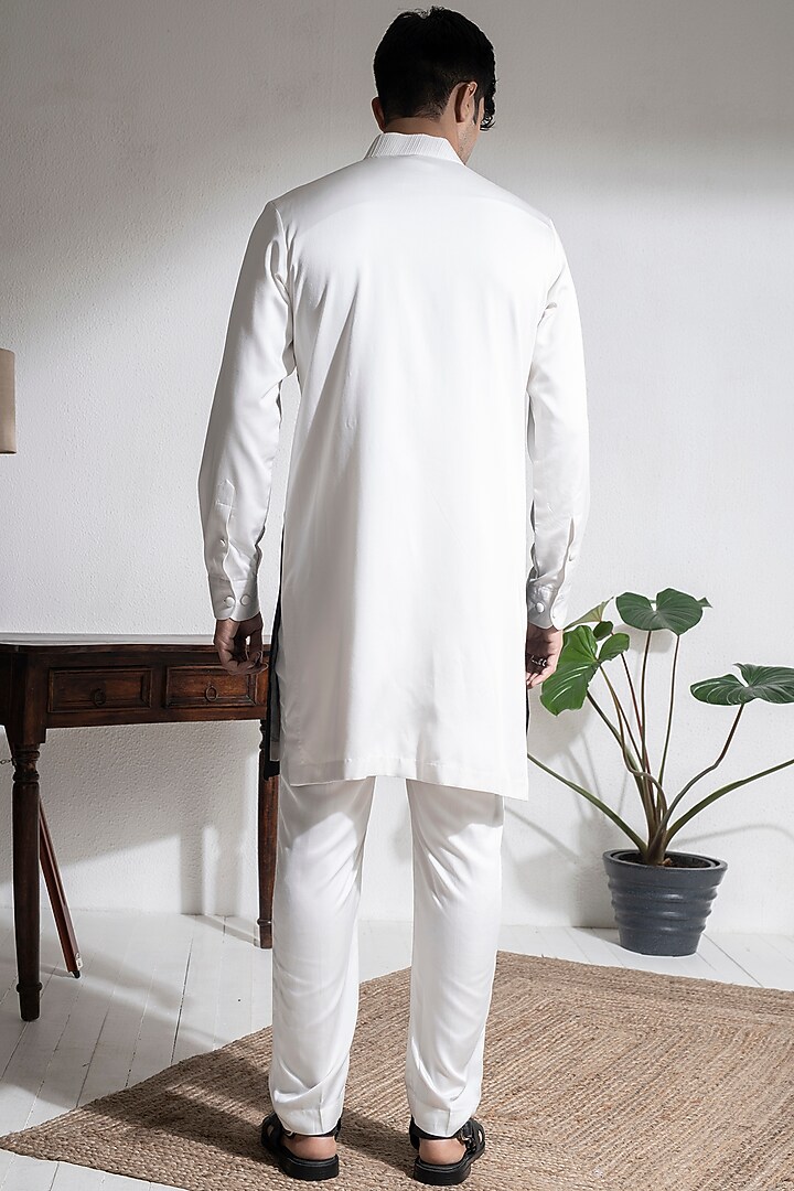 Ivory & Black Cotton Modal Satin Hand Embroidered Kurta Set by Abkasa at Pernia's Pop Up Shop