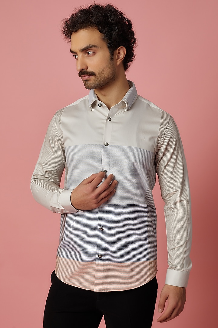 Grey Cotton Embroidered Shirt by Abkasa