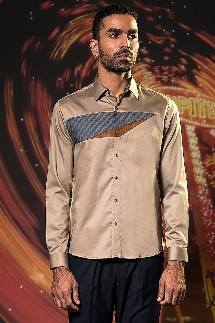 Brown Cotton Printed Shirt by Abkasa