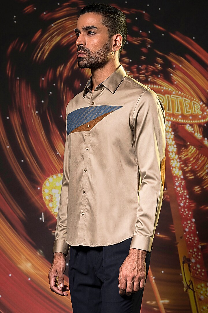 Brown Cotton Printed Party Wear Shirt by Abkasa at Pernia's Pop Up Shop