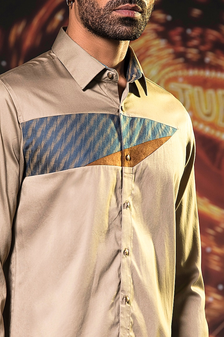 Brown Cotton Printed Party Wear Shirt by Abkasa at Pernia's Pop Up Shop