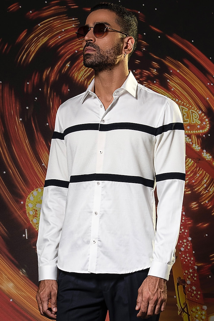 White Cotton Panelled Shirt by Abkasa