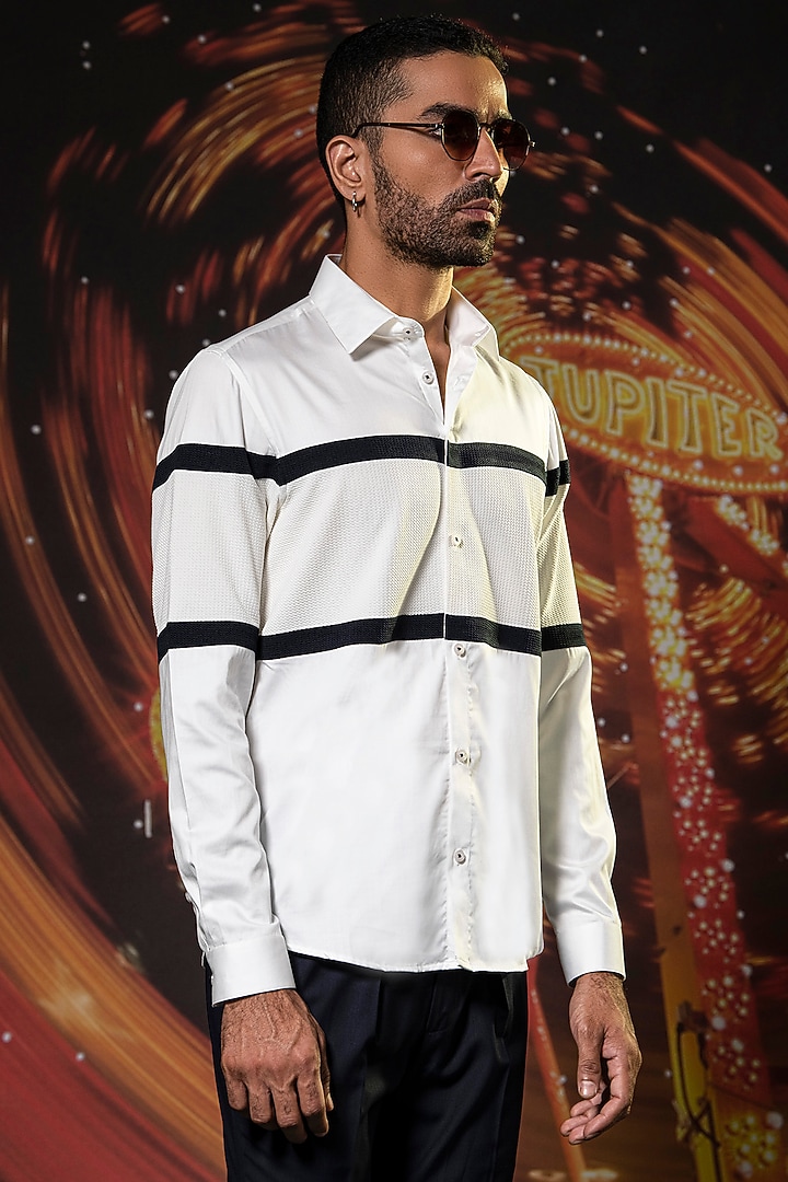 White Cotton Panelled Party Wear Shirt by Abkasa at Pernia's Pop Up Shop