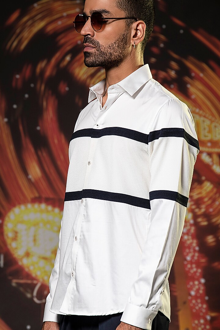 White Cotton Panelled Party Wear Shirt by Abkasa at Pernia's Pop Up Shop
