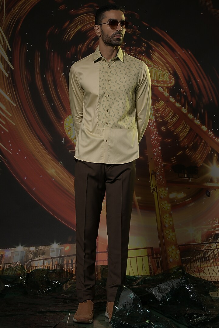 Beige Cotton Floral Printed Summer Shirt by Abkasa at Pernia's Pop Up Shop