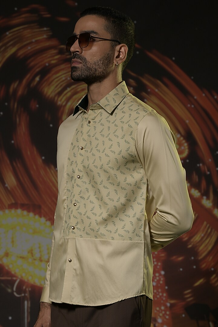 Beige Cotton Floral Printed Summer Shirt by Abkasa at Pernia's Pop Up Shop