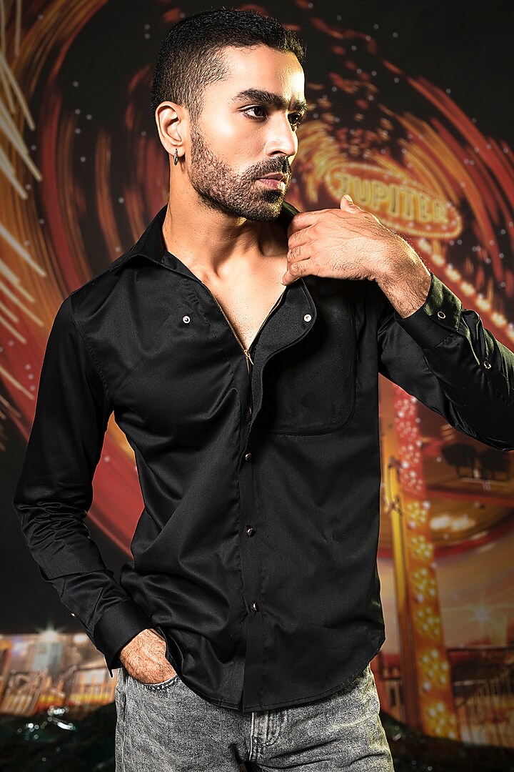 Black Cotton Summer Shirt by Abkasa at Pernia's Pop Up Shop