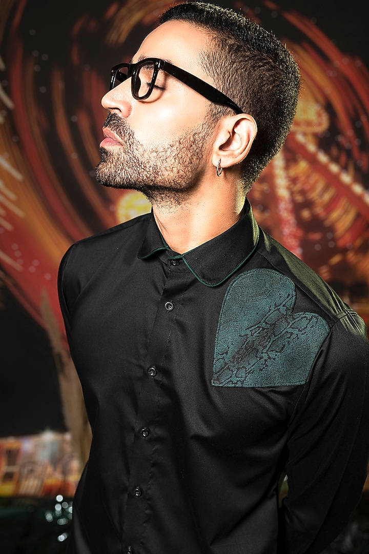 Black Cotton Patchwork Summer Shirt by Abkasa at Pernia's Pop Up Shop