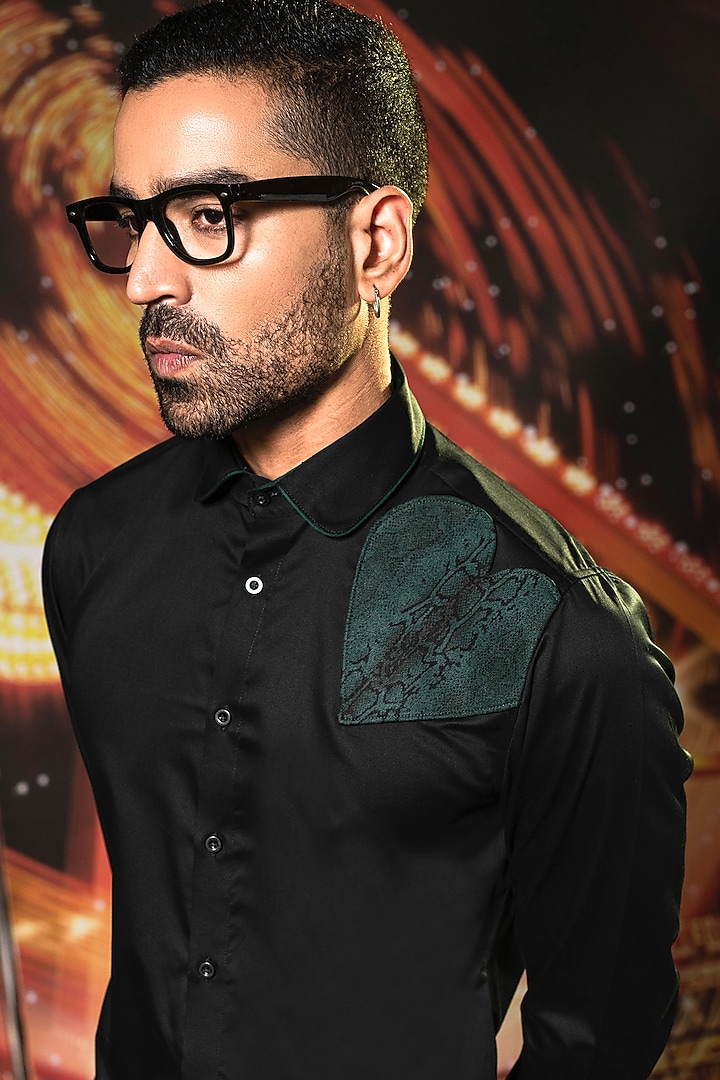 Black Cotton Patchwork Summer Shirt by Abkasa at Pernia's Pop Up Shop