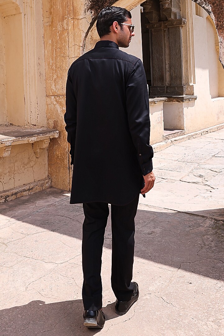 Black Modal Satin Kurta Set by Abkasa at Pernia's Pop Up Shop