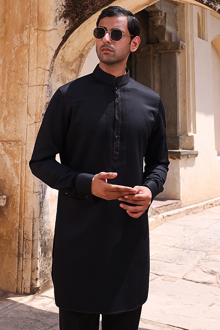 Black Modal Satin Kurta Set by Abkasa at Pernia's Pop Up Shop