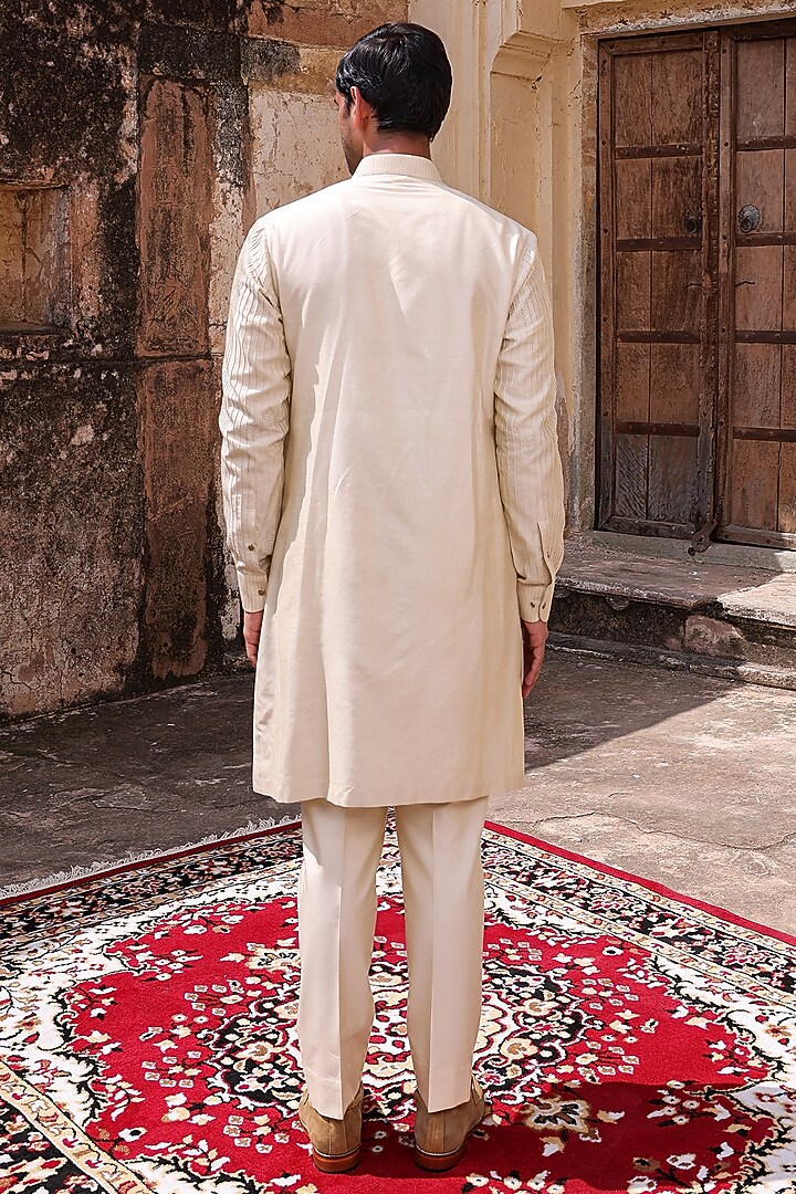 Beige Katan Silk Kurta Set by Abkasa at Pernia's Pop Up Shop