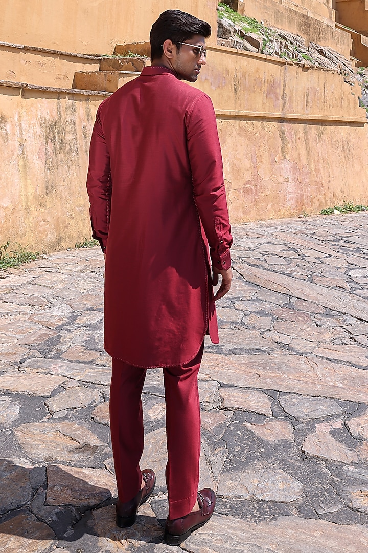 Maroon Katan Silk Kurta Set by Abkasa at Pernia's Pop Up Shop