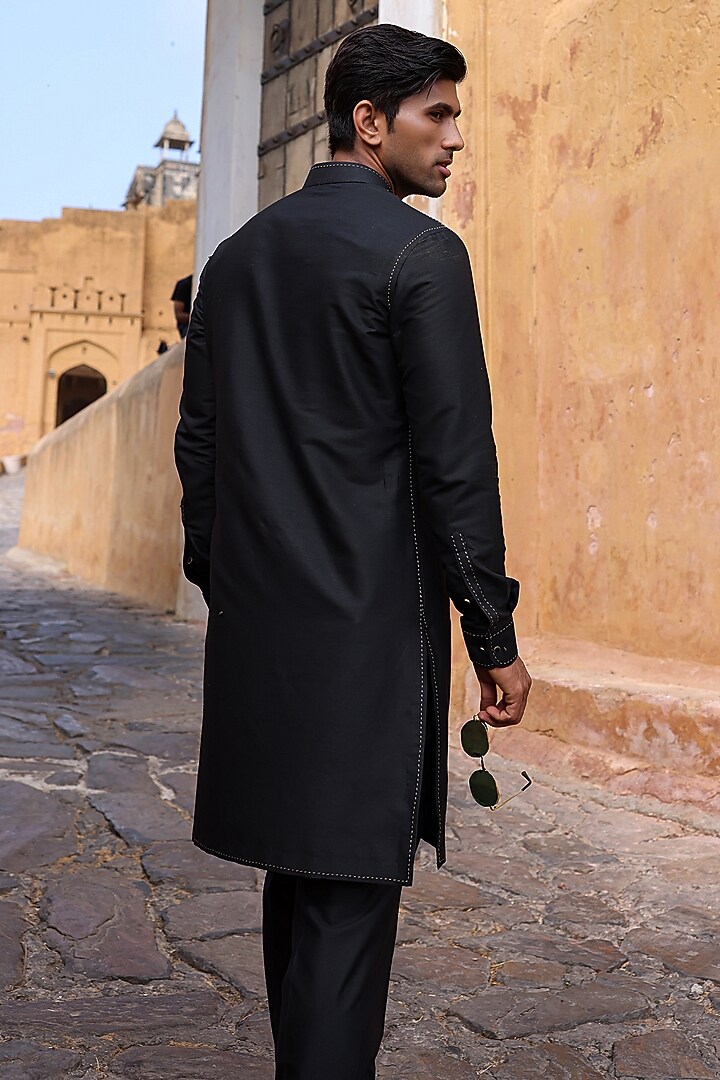 Black Katan Silk Kurta Set by Abkasa at Pernia's Pop Up Shop
