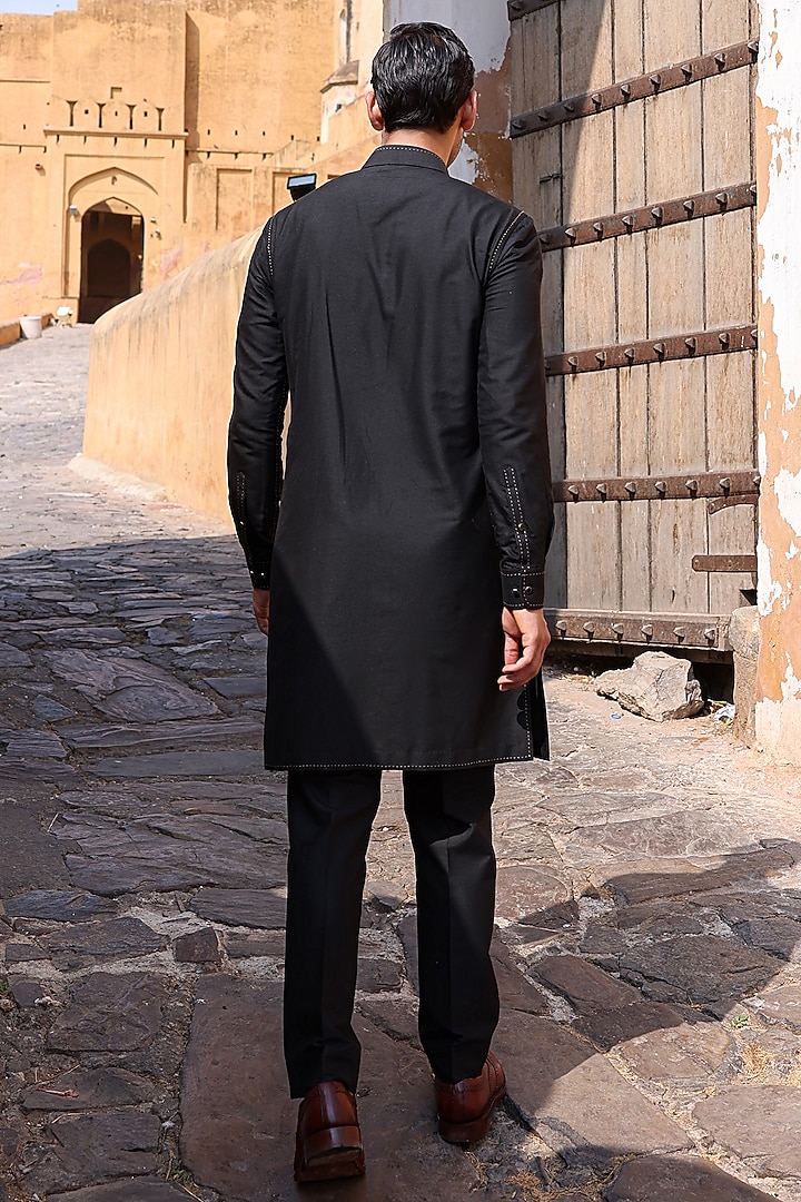 Black Katan Silk Kurta Set by Abkasa at Pernia's Pop Up Shop