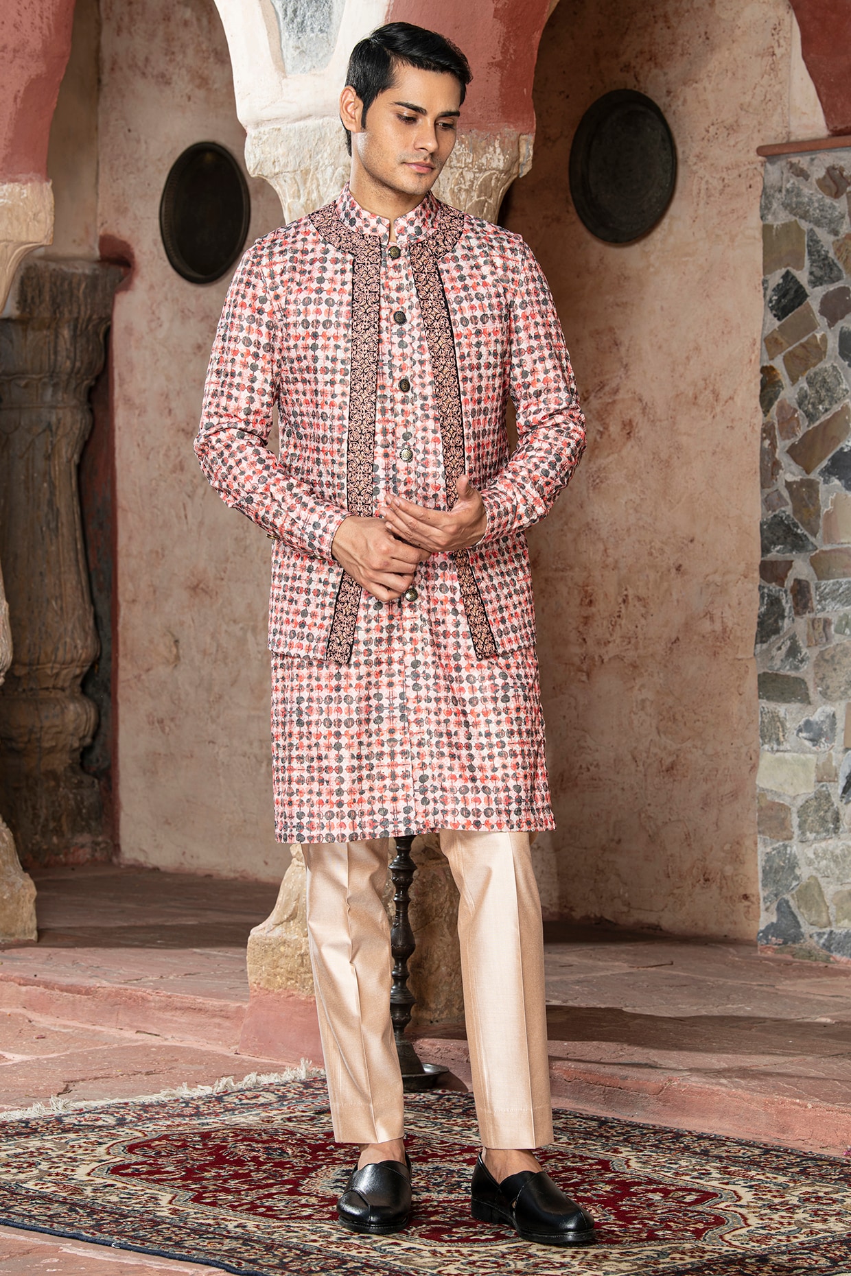 Green Banarasi Silk Kurta Set with Nehru Jacket