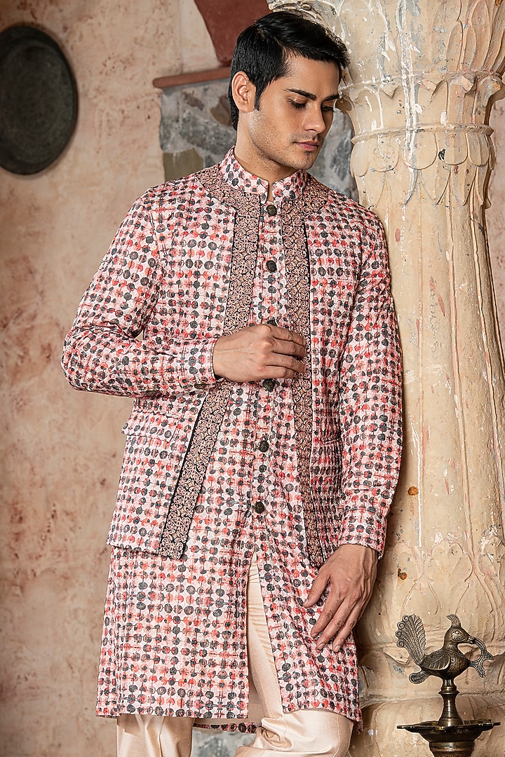 Pink Cotton Poly Blend Embroidered Nehru Jacket Set by Abkasa at Pernia's Pop Up Shop