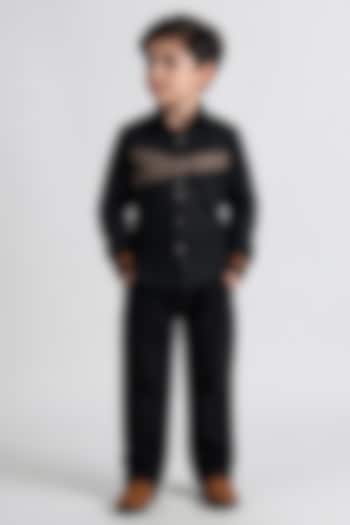 Black Cotton Embellished Shirt For Boys by Abkasa - Kids at Pernia's Pop Up Shop